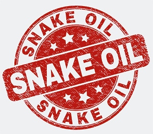 Badge the shows snake oil certification, a joke